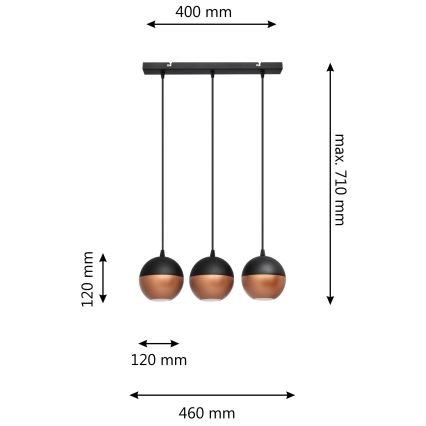 LED pendel MIDWAY 3xGU10/4,8W/230V sort/kobber