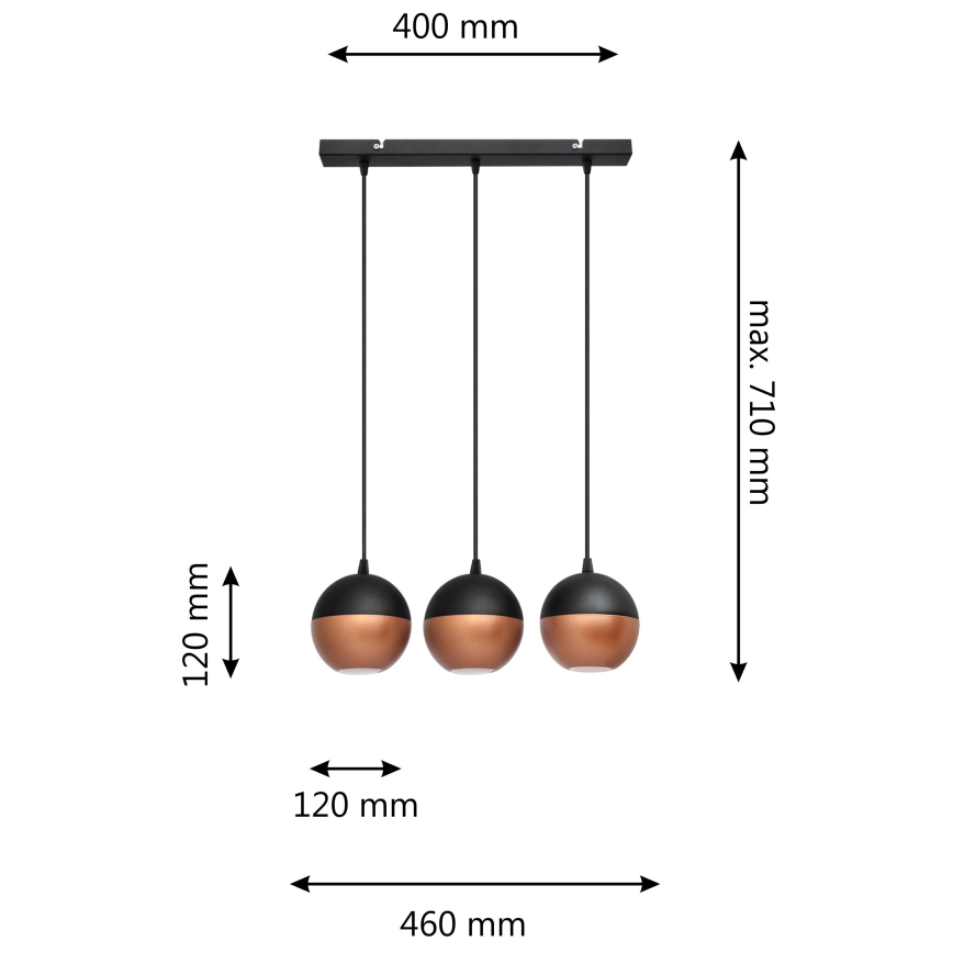 LED pendel MIDWAY 3xGU10/4,8W/230V sort/kobber
