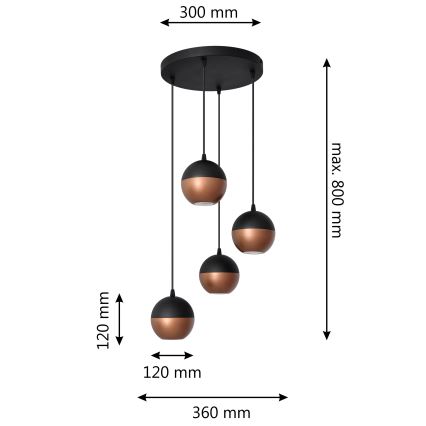 LED pendel MIDWAY 4xGU10/4,8W/230V sort/kobber