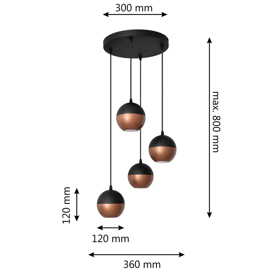 LED pendel MIDWAY 4xGU10/4,8W/230V sort/kobber