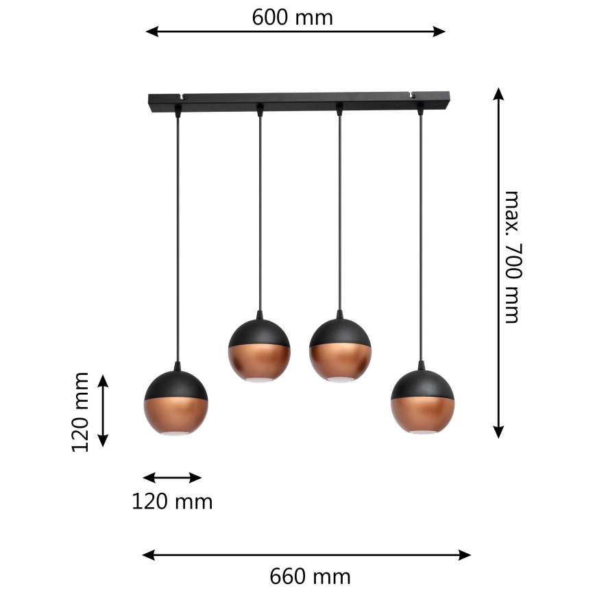 LED pendel MIDWAY 4xGU10/4,8W/230V sort/kobber