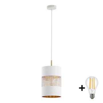 LED-pendel på wire BOGART 1xE27/15W/230V hvid/guld