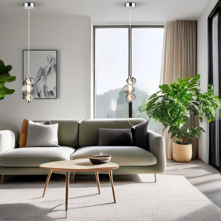 LED-pendel på wire BOLLA LED/12W/230V Ø 16 cm blank krom/røggrå