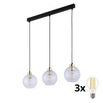 LED-pendel på wire DEVON 3xE27/15W/230V sort/klar