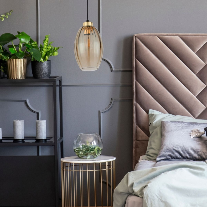 LED-pendel på wire SEBO 1xE27/15W/230V sort/røget beige