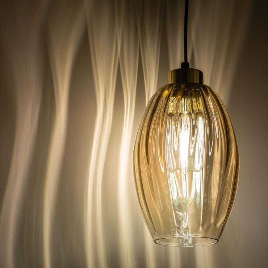 LED-pendel på wire SEBO 1xE27/15W/230V sort/røget beige
