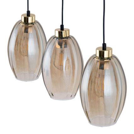 LED-pendel på wire SEBO 3xE27/15W/230V sort/røgfarvet beige