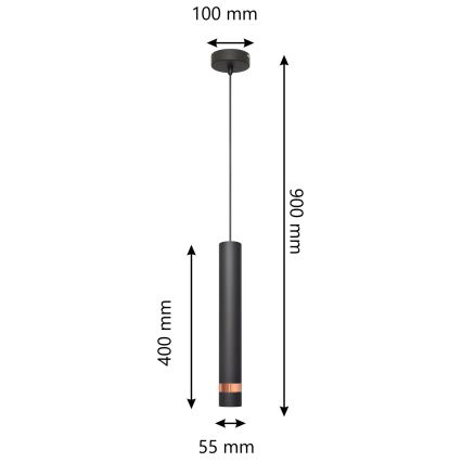 LED Pendel TUBA 1xGU10/4,8W/230V sort/kobber