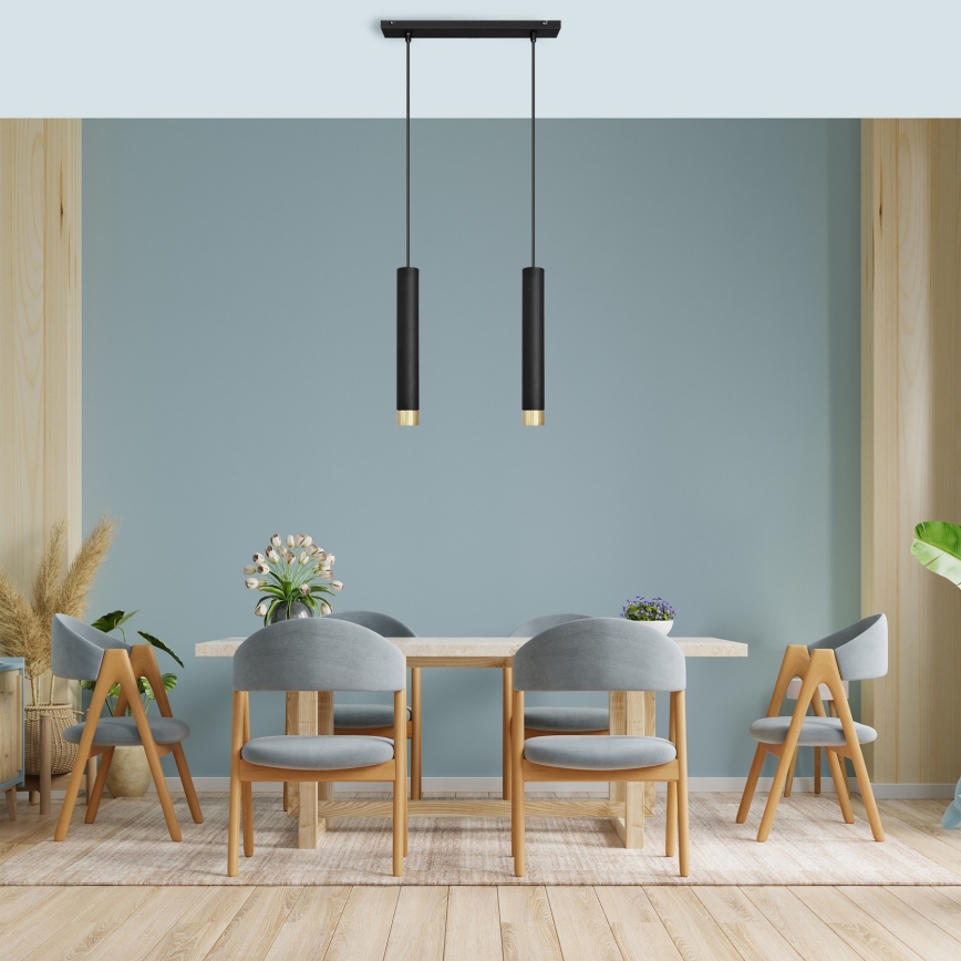 LED Pendel TUBA 2xGU10/4,8W/230V sort/gylden