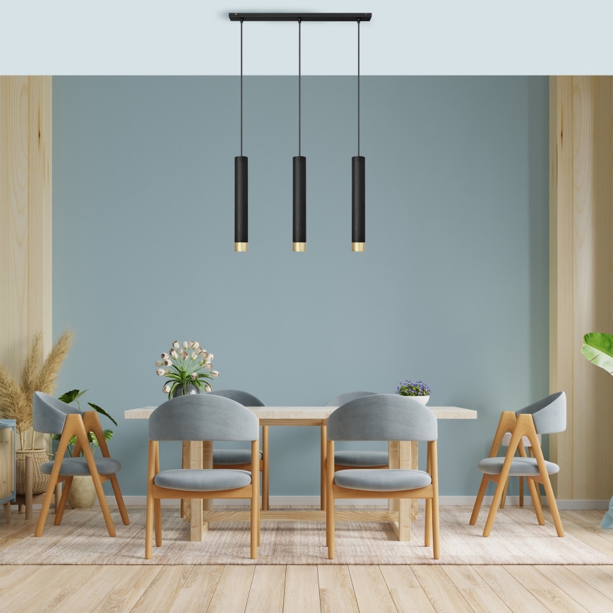 LED Pendel TUBA 3xGU10/4,8W/230V sort/gylden