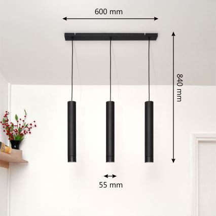 LED Pendel TUBA 3xGU10/4,8W/230V sort