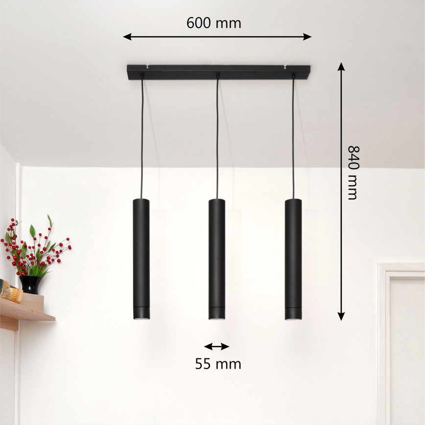 LED Pendel TUBA 3xGU10/4,8W/230V sort