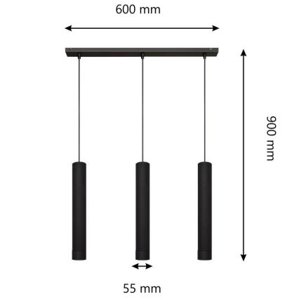 LED Pendel TUBA 3xGU10/4,8W/230V sort