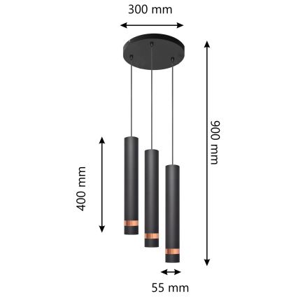 LED Pendel TUBA 3xGU10/4,8W/230V sort/kobber