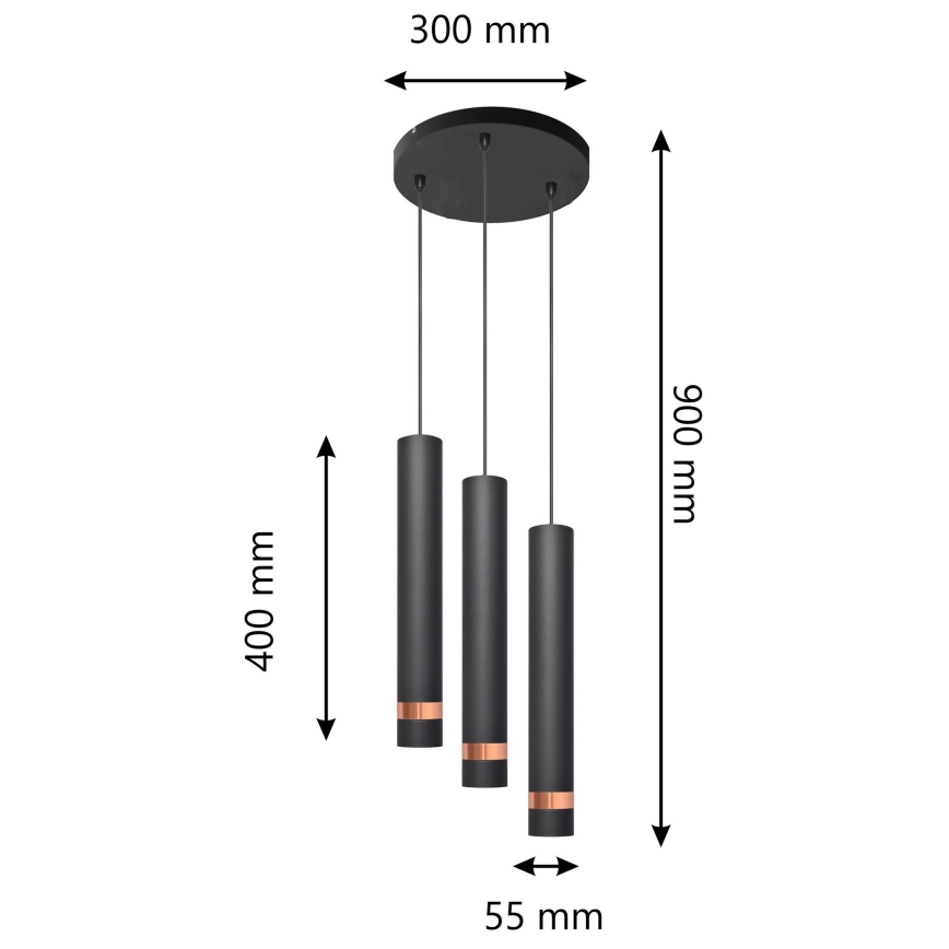 LED Pendel TUBA 3xGU10/4,8W/230V sort/kobber