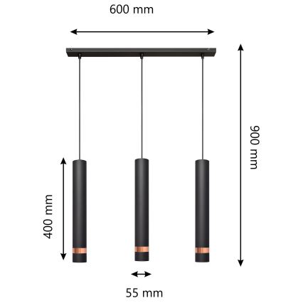 LED Pendel TUBA 3xGU10/4,8W/230V sort/kobber