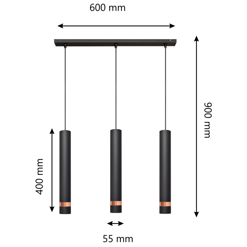 LED Pendel TUBA 3xGU10/4,8W/230V sort/kobber