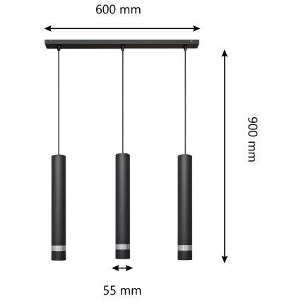 LED pendel TUBA 3xGU10/4,8W/230V sort/skinnende krom