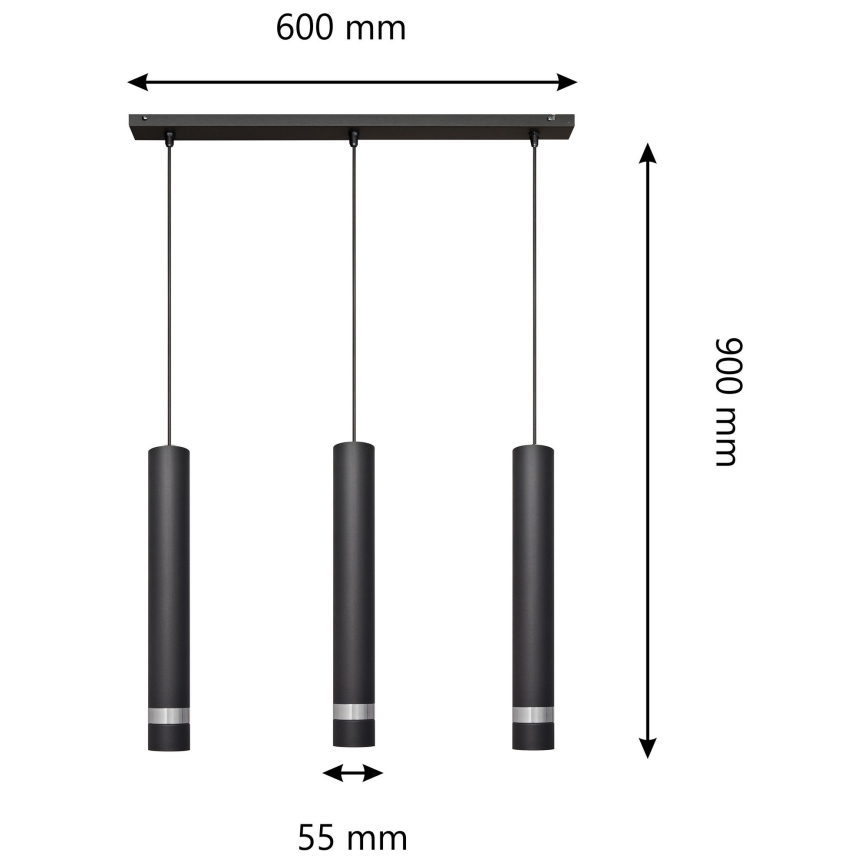 LED pendel TUBA 3xGU10/4,8W/230V sort/skinnende krom