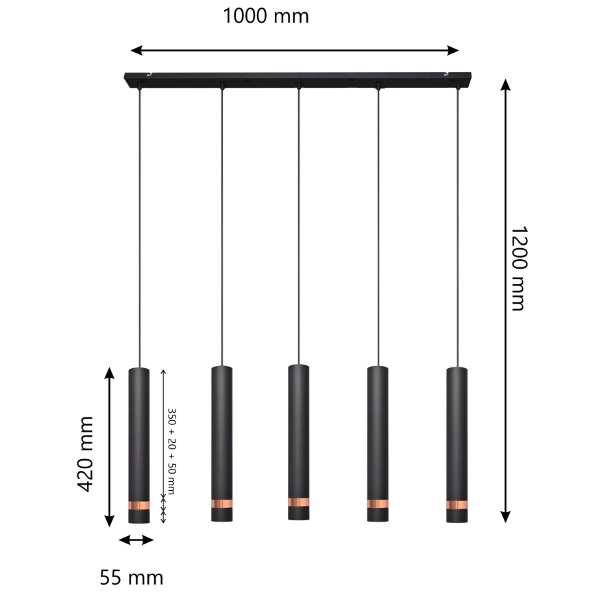 LED Pendel TUBA 5xGU10/6,5W/230V sort/kobberfarvet