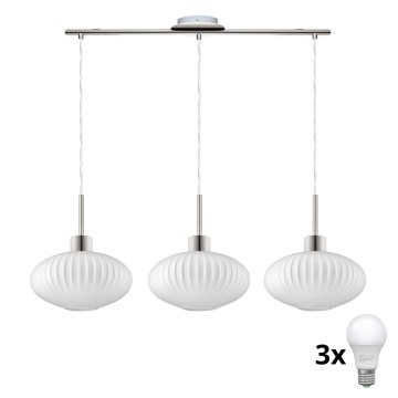 LED Pendelampe HARMA 3xE27/60W/230V mat krom/hvid