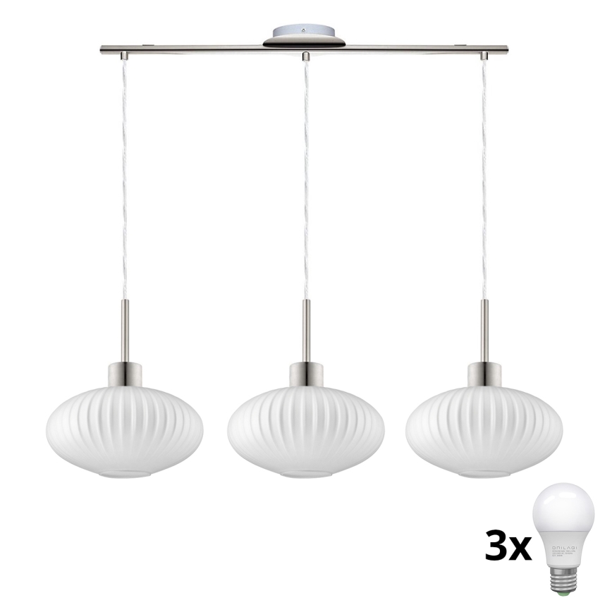 LED Pendelampe HARMA 3xE27/60W/230V mat krom/hvid