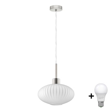 LED Pendellampe HARMA 1xE27/60W/230V dia. 30 cm matt krom/bianco