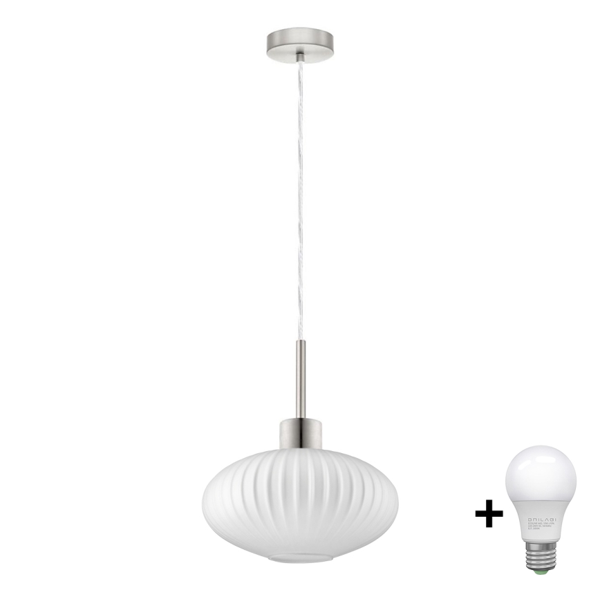 LED Pendellampe HARMA 1xE27/60W/230V dia. 30 cm matt krom/bianco