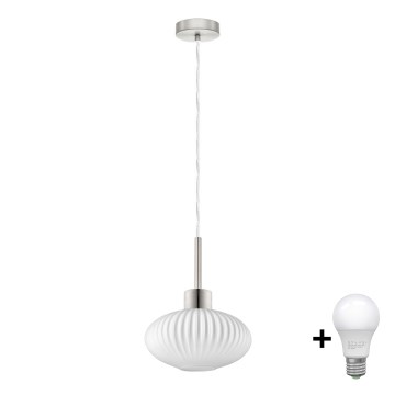 LED Pendellampe HARMA 1xE27/60W/230V diameter 25 cm mat krom/hvid