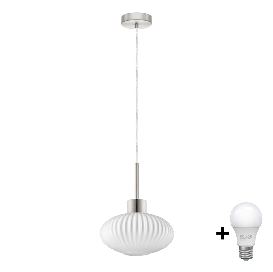 LED Pendellampe HARMA 1xE27/60W/230V diameter 25 cm mat krom/hvid