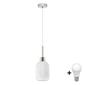 LED Pendellampe HARMA 1xE27/60W/230V Ø 14 cm mat krom/krid