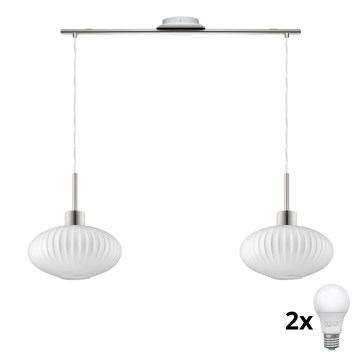 LED Pendellampe HARMA 2xE27/60W/230V mat krom/belag