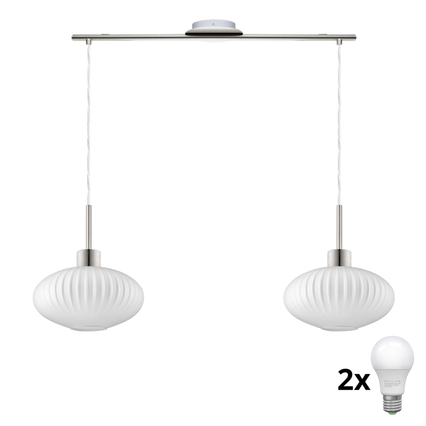 LED Pendellampe HARMA 2xE27/60W/230V mat krom/belag