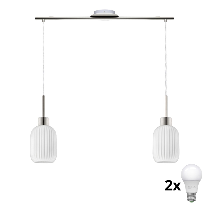 LED Pendellampe HARMA 2xE27/60W/230V mat krom/bianco