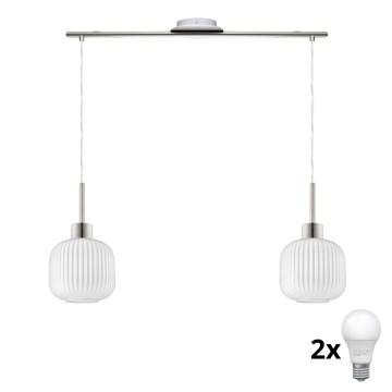 LED Pendellampe HARMA 2xE27/60W/230V mat krom/hvid