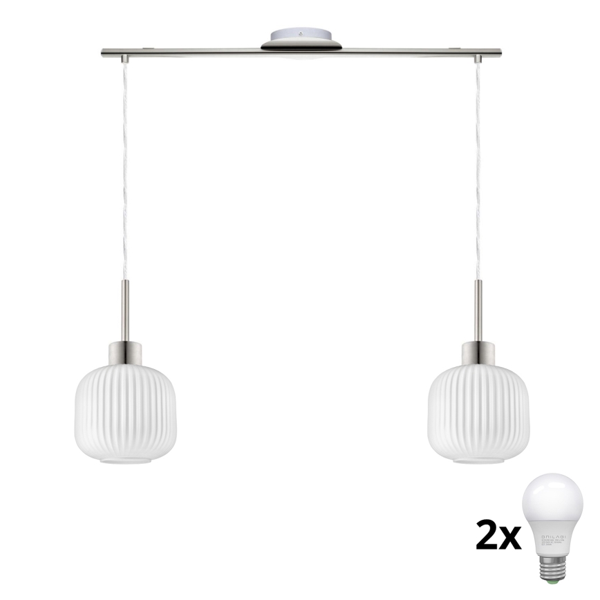LED Pendellampe HARMA 2xE27/60W/230V mat krom/hvid