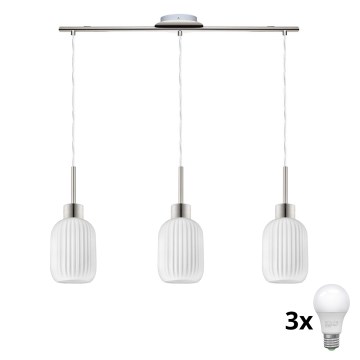 LED Pendellampe HARMA 3xE27/60W/230V mat krom/belag
