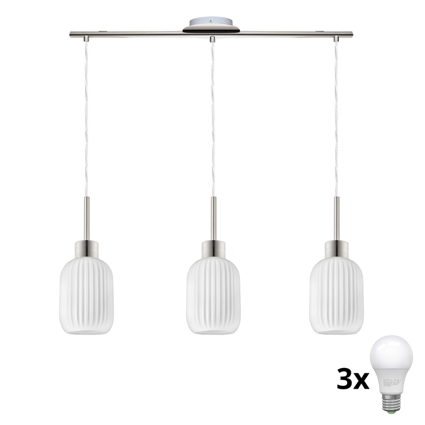 LED Pendellampe HARMA 3xE27/60W/230V mat krom/belag