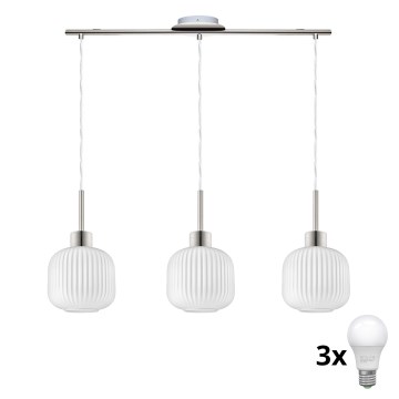 LED Pendellampe HARMA 3xE27/60W/230V mat krom/ hvid