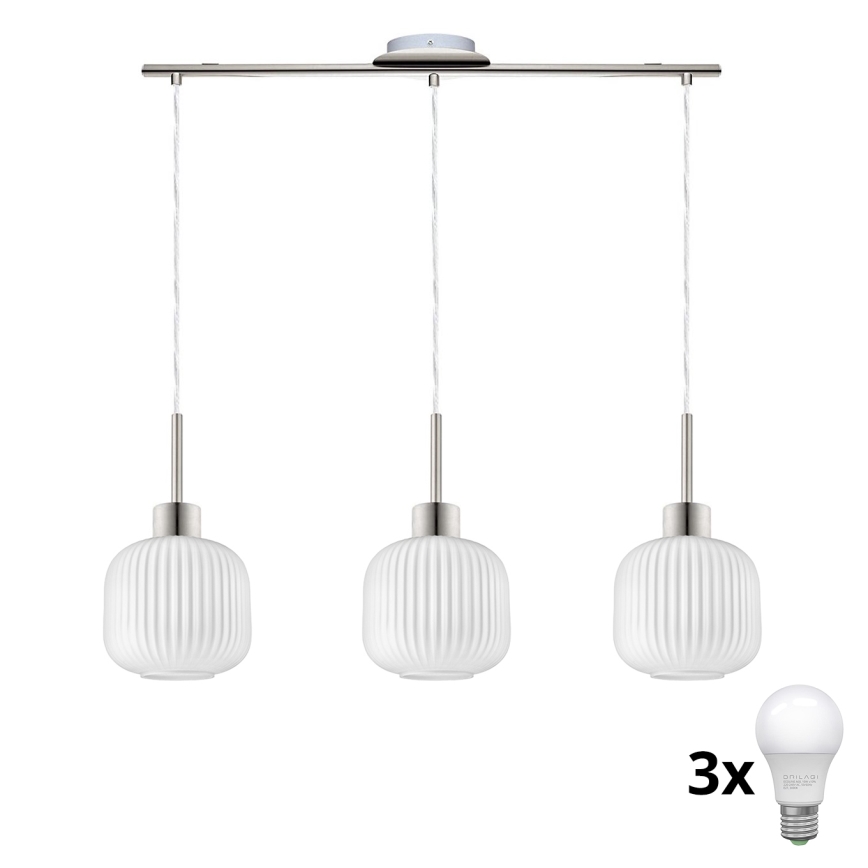 LED Pendellampe HARMA 3xE27/60W/230V mat krom/ hvid
