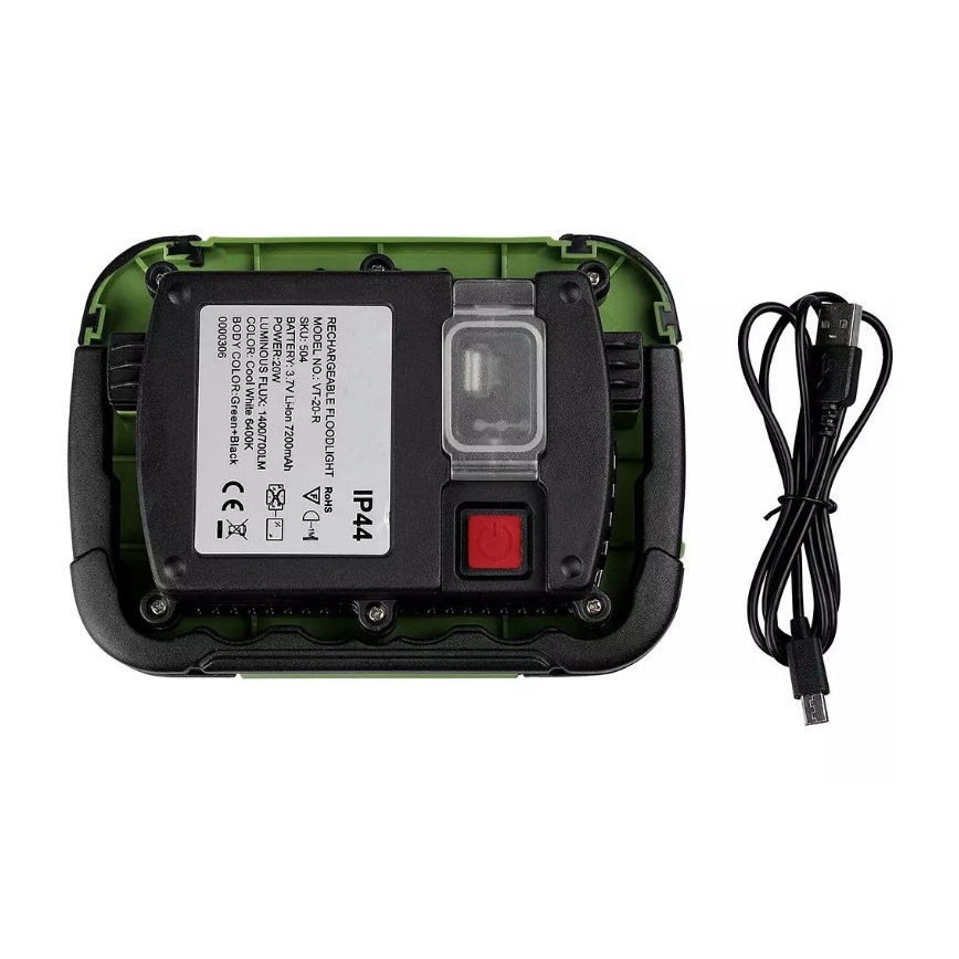 LED projektør dæmpbar og genopladelig SAMSUNG CHIP + funktion SOS LED/10W/3,7V/USB IP44 4000K 3600 mAh grøn