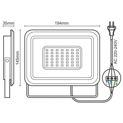 LED projektør LED/50W/230V 4000K IP65