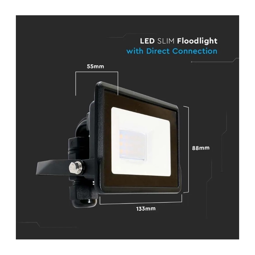 LED projektør m. direkte tilslutning SAMSUNG CHIP LED/10W/230V IP65 6500K sort