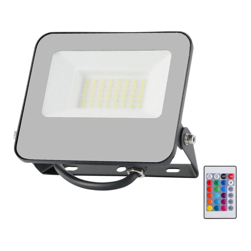 LED projektør m. RGBW-farver dæmpbar LED/30W/230V IP65 grå + fjernbetjening