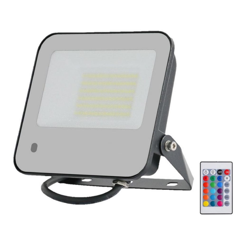 LED projektør m. RGBW-farver dæmpbar LED/50W/230V IP65 grå + fjernbetjening