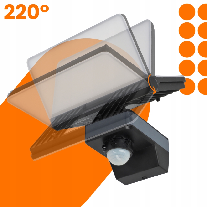 LED-projektør med bevægelses- og skumringssensor LED/44W/230V 4200K IP54 sort