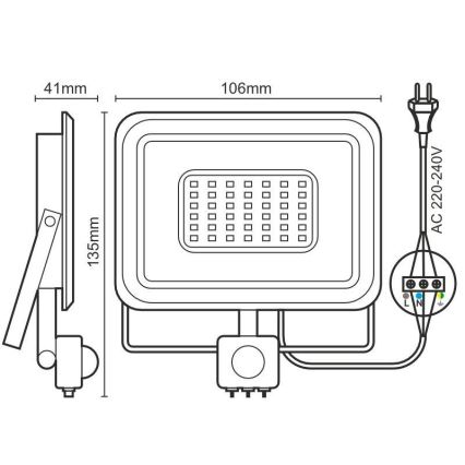 LED projektør med sensor LED/10W/230V 4000K IP44