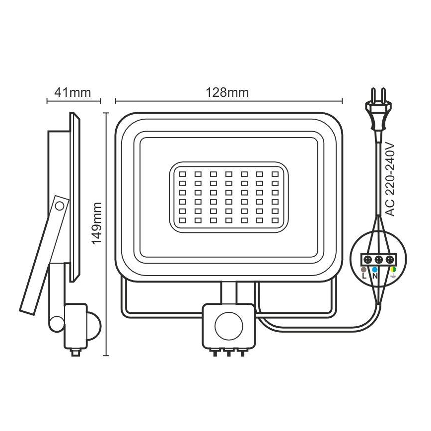 LED projektør med sensor LED/20W/230V 4000K IP44