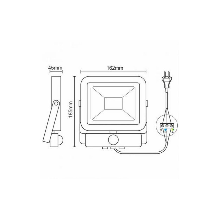 LED projektør med sensor LED/20W/265V 1800lm hvid IP65