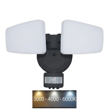 LED projektør med sensor LED/24W/230V 3000/4000/6000K IP54 sort